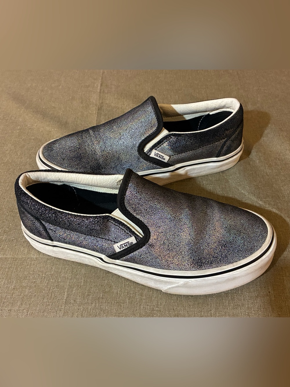 Vans Classic Slip On “Prism Suede” Black Silver Holographic Metallic Sneakers 7